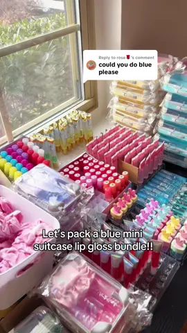 Replying to @rose🌹 Packing a blue mini suitcase lipgloss bundle! 💙 Wait for the end result😍 #gifts #lipglossbundles #lipgloss #fypシ゚viral #minisuitcasebundles #tiktokshop #maifirco 