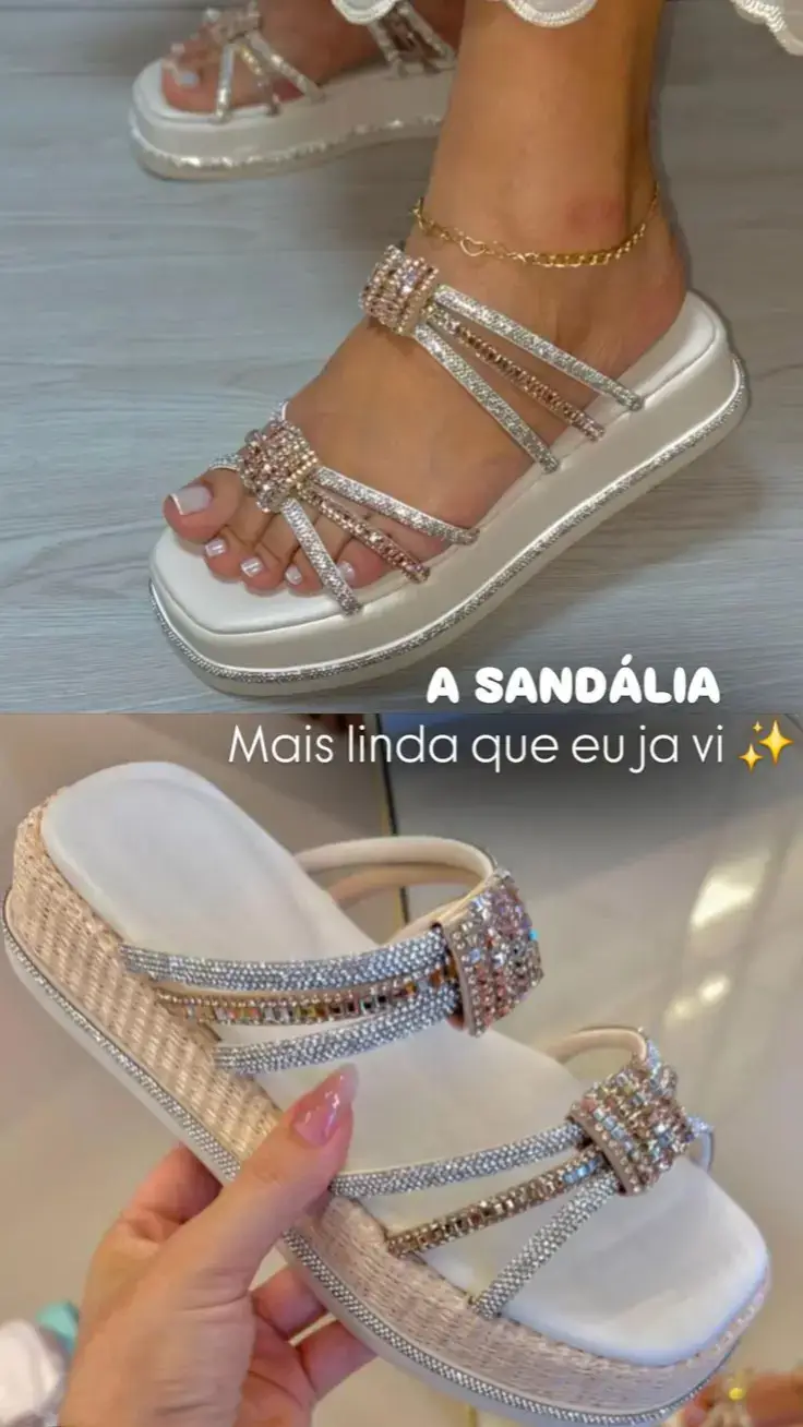 Confira a Papete Feminina Plataforma estilo Birken – uma sandália flat deslumbrante com brilho, pedrarias e design moderno! Leve, confortável e perfeita para arrasar com estilo em qualquer ocasião. Aproveite a promoção e garanta a sua!