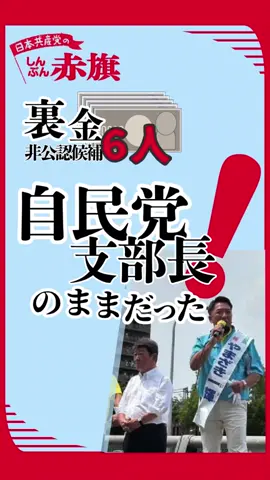 「しんぶん赤旗」のスクープです。裏金づくりにより都議選で自民党非公認の6人が、自民党支部長のままでした。支部にためこんだとする裏金や政党助成金を使うことができます。裏金に反省がないはがりか、実質裏公認なのに「非公認」と有権者を欺いています。　#都議選　#日本共産党都議団　#しんぶん赤旗　#裏金　#非公認　#政治資金パーティー　#再生の道　#自民党　#国民民主党　#れいわ新選組