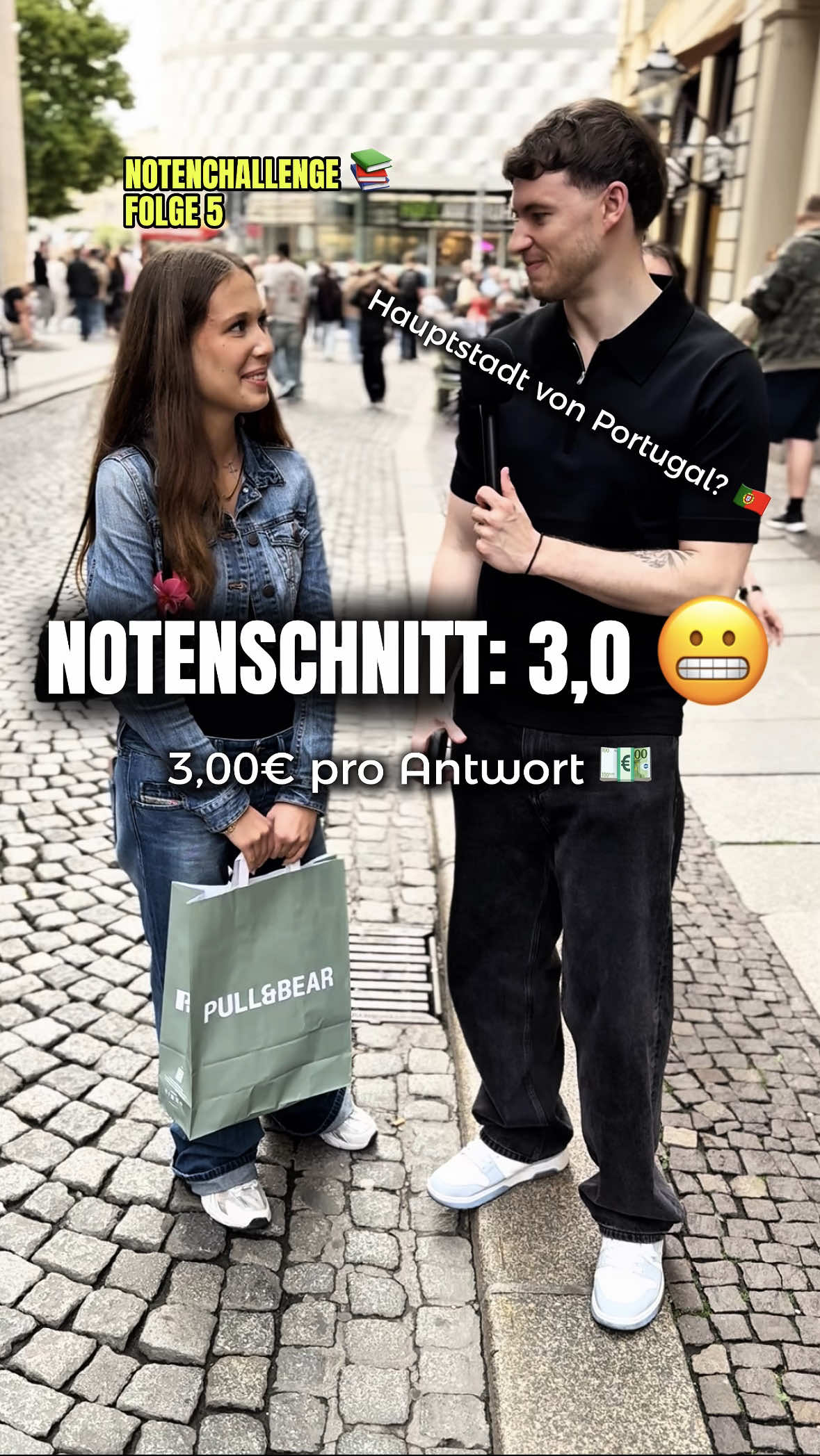 Notenchallenge: Schafft sie es trotz 3,0? 😳💸 #straßenumfrage #quiz #mitdenjungz 