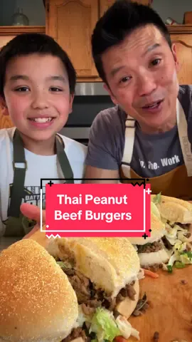 Thai Peanut Beef Burgers #thaifood #burger #asianinspired #asianfood #EasyRecipe #DinnerIdeas #familycooking  8 servings total 566 Cals/serving 33g Protein 27g Fat 41g Carbs 2 tbsp Olive oil 450g Lean ground beef 450g Lean ground pork 3 cloves Garlic (minced) 1 tsp Ginger (minced) 1 dash Salt 1 dash Black pepper 1 1/2 tbsp Spicy chili crisp 2 1/2 tbsp Natural creamy peanut butter 3 tbsp Beef broth 1 tsp Cornstarch 1 tbsp Fish sauce 1 tbsp Soy sauce 1 tbsp Dark soy sauce 2 tsp Sesame oil 2/3 cup Cilantro (roughly chopped) 1 cup Mint fresh or Thai basil  Lime juice (from one lime) Topping: Asian chopped salad kit by Taylor Farms 1/4 cup Mayonaise (kewpie) 8 buns Original crustini buns by D'italiano