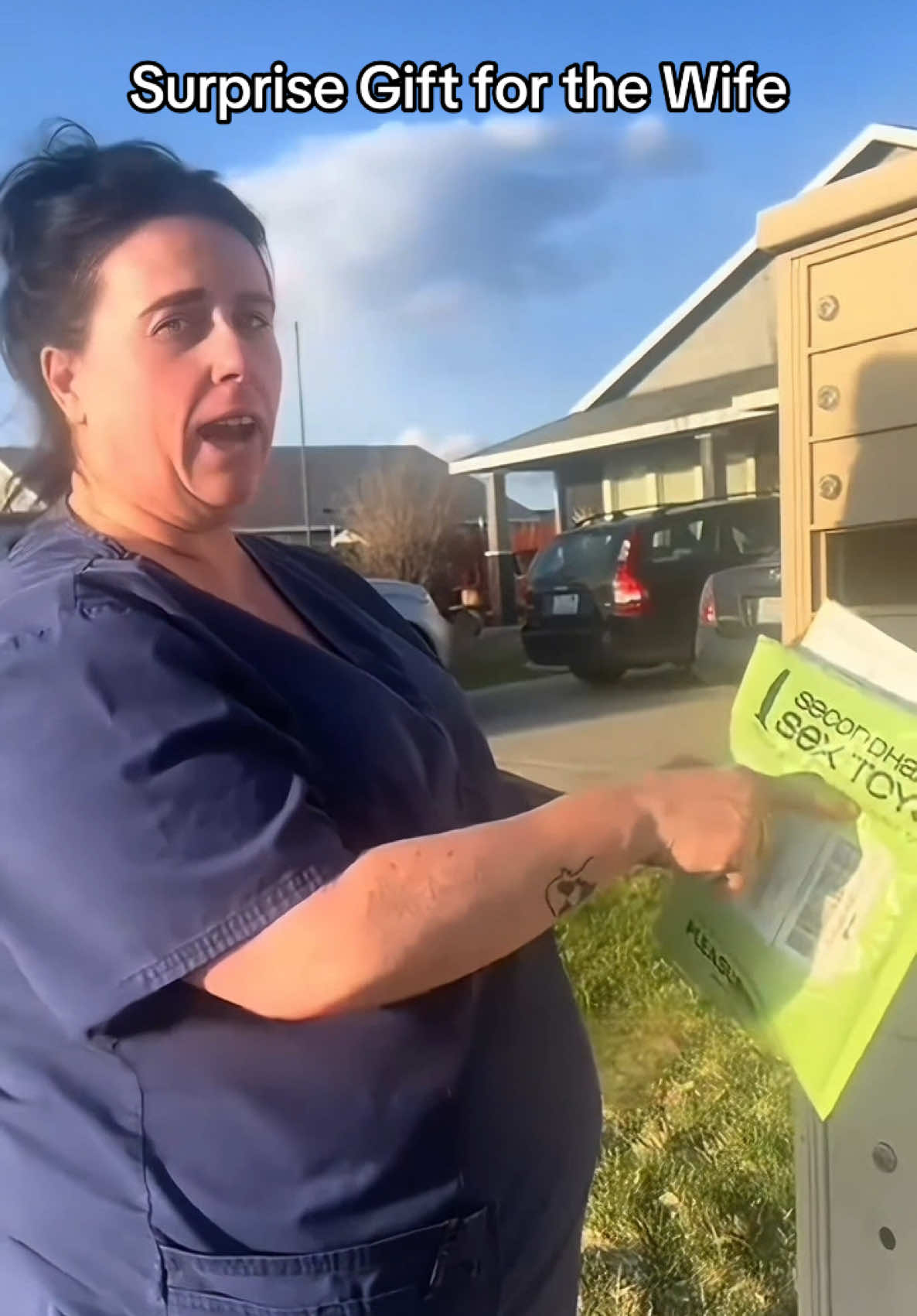 She wondered why I wanted to film her at the mailbox ❤️ #husbandwife #gift #funny #marriagehumor #funnygifts #prankmail
