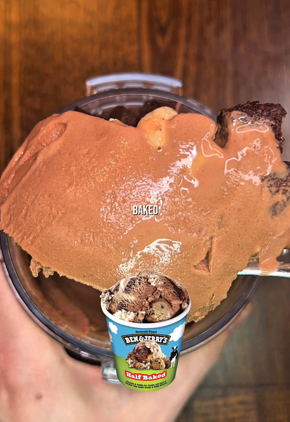 ⬇️FULL RECIPE⬇️ 372 calories 46g protein (for the entire pint, toppings included) 😋🤤 Half Baked Protein Ice Cream 😋🍦 Original recipe from my Recipe Book Check out the link in my bio for my Creami Recipe Books with over 100 recipes like this one! Chocolate Base - 1 Chocolate Protein Shake - 10g cocoa powder - 20-25g @lakanto Monk Fruit sweetener - 1g (¼ tsp) salt - 1g (¼ tsp) xanthan gum Vanilla Base - 400g Fat Free High Protein Milk - 40-45g Lakanto Monk Fruit sweetener - 5g (1 tsp) vanilla bean paste (or extract) - 1g (¼ tsp) salt - 1g (¼ tsp) xanthan gum Mix-ins: - ½ of a @Prime Bites Protein Treats Brownie, chopped (I used the Chocolate Donut flavor) - ⅓ of a package of the @Fuul Snacks Chocolate Chip Cookie Dough bites 372 calories 32g C, 11g F, 46g P Instructions: 1. Blend all ingredients for the base and freeze (at least 16 hours) 2. Run under hot water for at least 60 seconds 3. Spin on “Lite Ice Cream” setting 4. Scrape down the sides of the pint with a butter knife 5. Spin on “Respin” setting (continue respinning until you reach your desired consistency) 6. Top with the cookie dough bites and brownie pieces Follow me for more @Ninja Kitchen Creami and Swirl recipes! Code FPF to save | @Hormbles Chormbles  • • • • #ninjaswirl #newcreami #ninjakitchen #ninjacreami #ninjacreamirecipe #ninjacreamitips #ninjacreamiicecream #creami #creamirecipes #proteinrecipes #lowcalicecream #lowcalorie #icecream #dessert #viral #highprotein #healthy #healthyicecream #highproteinrecipes #benandjerrys #halfbaked #cookiedough#cookiedough#brownies #brownie #chocolate#proteinicecream #creatorsearchinsights 