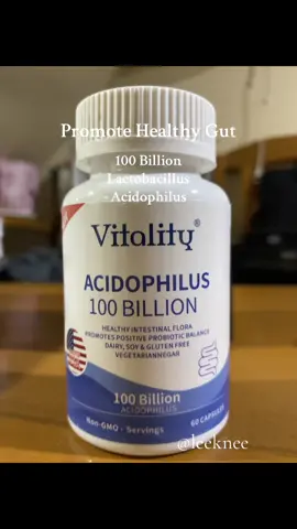 Support your gut, naturally.Vitality Acidophilus 100 Billion delivers a high-potency probiotic boost to promote healthy intestinal flora and digestive balance. Formulated with 100 billion active cultures, it's dairy-, soy-, and gluten-free—perfect for vegetarian lifestyles. Non-GMO and made in the USA, each capsule is designed for clean, effective gut support in every serving. #health is wealth#healthylifestyle #healthyliving #healthygut  #lactobacillus #supplement 