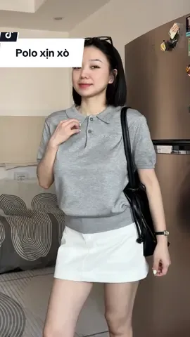 Mẫu polo dệt kim form xinh tôn dáng lắm các bác ơi, màu xám thì quá basic rồi ạ #aothun #aonuxinh #polonu #aopolo 