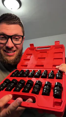 Heavy duty impact socket set with flexible swivel design. Perfect for tough jobs, fits 8-22mm, and comes in a durable case for easy storage. #toolset #mechanictools #impactsocket #garageessentials #diytools