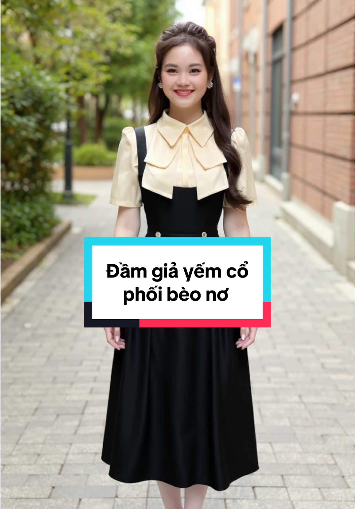 Đầm thiết kế giả yếm cổ phối bèo nơ, dáng xếp ly chất eo thon, vải tây mềm mịn mát #viraltiktok #viralvideo #santinoshop90 