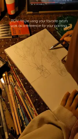 POV: You're using your favorite artist's work as a reference for your painting. 🌸✨ Reposting short video  . . . #cerryblossom #flowers #painting #artinspired #straykids #hyunjin #straykidshyunjin #vase 