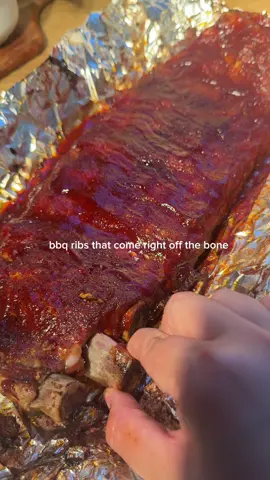 bbq ribs that come right off the bone 🍖 🔥#Recipe #bbqribs #ovenbakedribs #bbqribsrecipe #EasyRecipe #cooking 