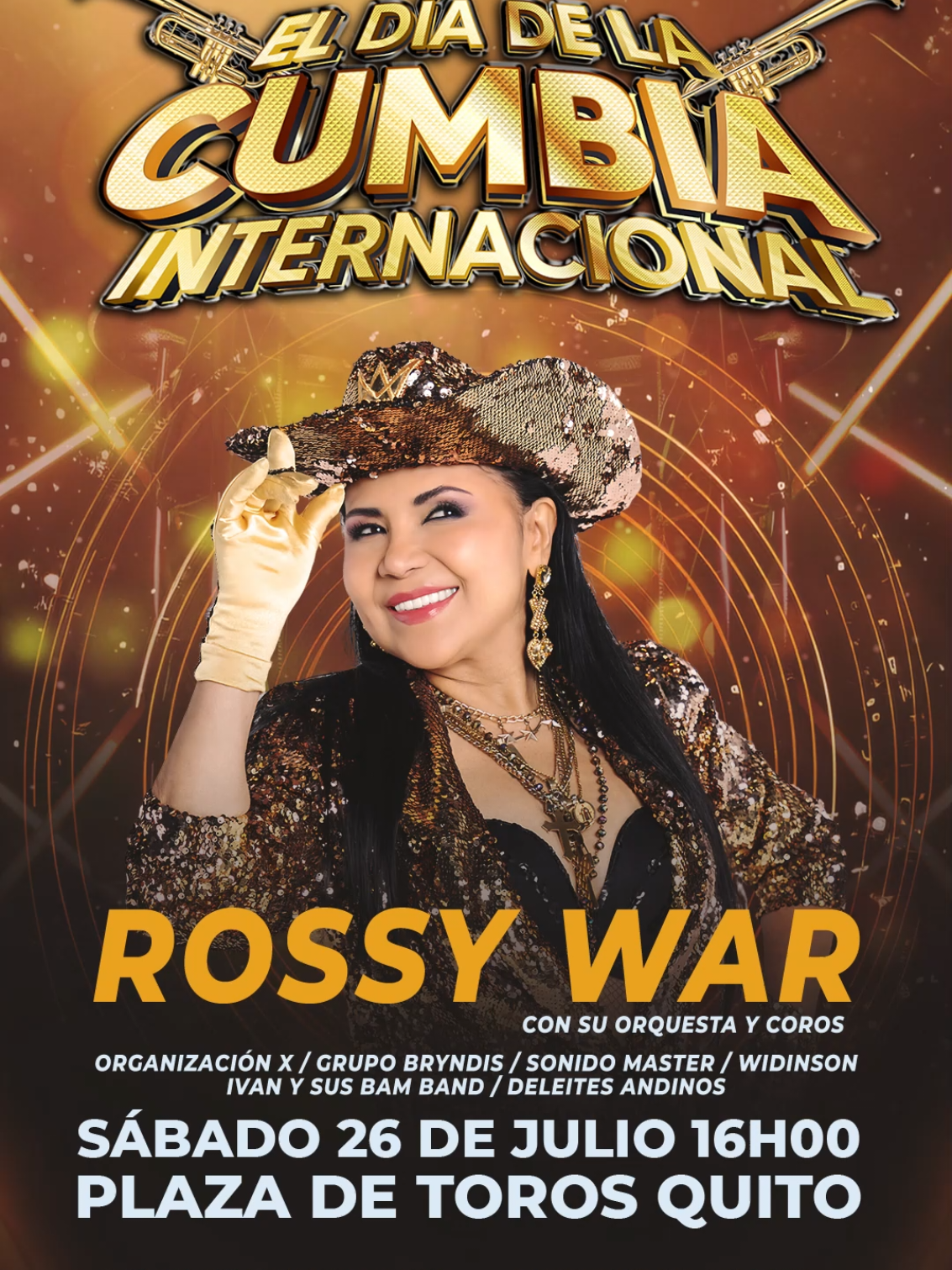 🎉 ¡El Día Internacional de la Cumbia se enciende con todo! 💃🔥 Prepárate para bailar con Rossy War y su orquesta y coros en el evento más esperado del año 🎤🎶 📍 Sábado 26 de julio 🕓 Desde las 16h00 📍 Plaza de Toros Quito 🎟️ Precios populares en preventa: ▫️ General: $21,99 ▫️ Preferencia: $49,99 ▫️ Sillas VIP: $79,99 🎫 Puntos de venta: 📍 C.C. El Recreo (Tercera Etapa) 📍 Paseo San Francisco (Nivel Cero) 📍 Río Centro (Primer Piso) ¡No te quedes fuera del fiestón que hará temblar la capital! 💥 ¡La cumbia suena y el corazón baila! #DíaDeLaCumbiaInternacional #RossyWar #PlazaDeTorosQuito #Cumbia2025 #QuitoSePrende #PreciosPopulares #EventoImperdible 