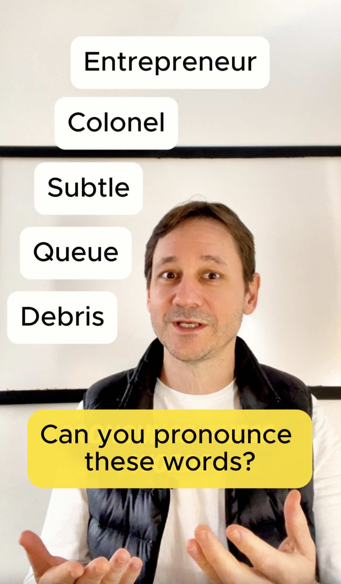 🔥 Pronunciation test:
 Some hard-to-say English words (most native speakers struggle too!)
 Say them BEFORE I do — and comment the one you got wrong!
 Let’s study together? Check out my website Englishwithrod.com 
 #englishwithrod #englishchallenge #englishwithrod #learnenglish #speakenglish #englishteacher #englishteacher #thsound #vocabularychallenge #sayitright #englishpronunciation #speakenglish #advancedenglish #pronunciationchallenge #ingles #efl #esl #englishlesson #englishspeaking #englishtips #TOEFL #IELTS #falaingles #aprenderingles #英語を習う #영어회화  
 
