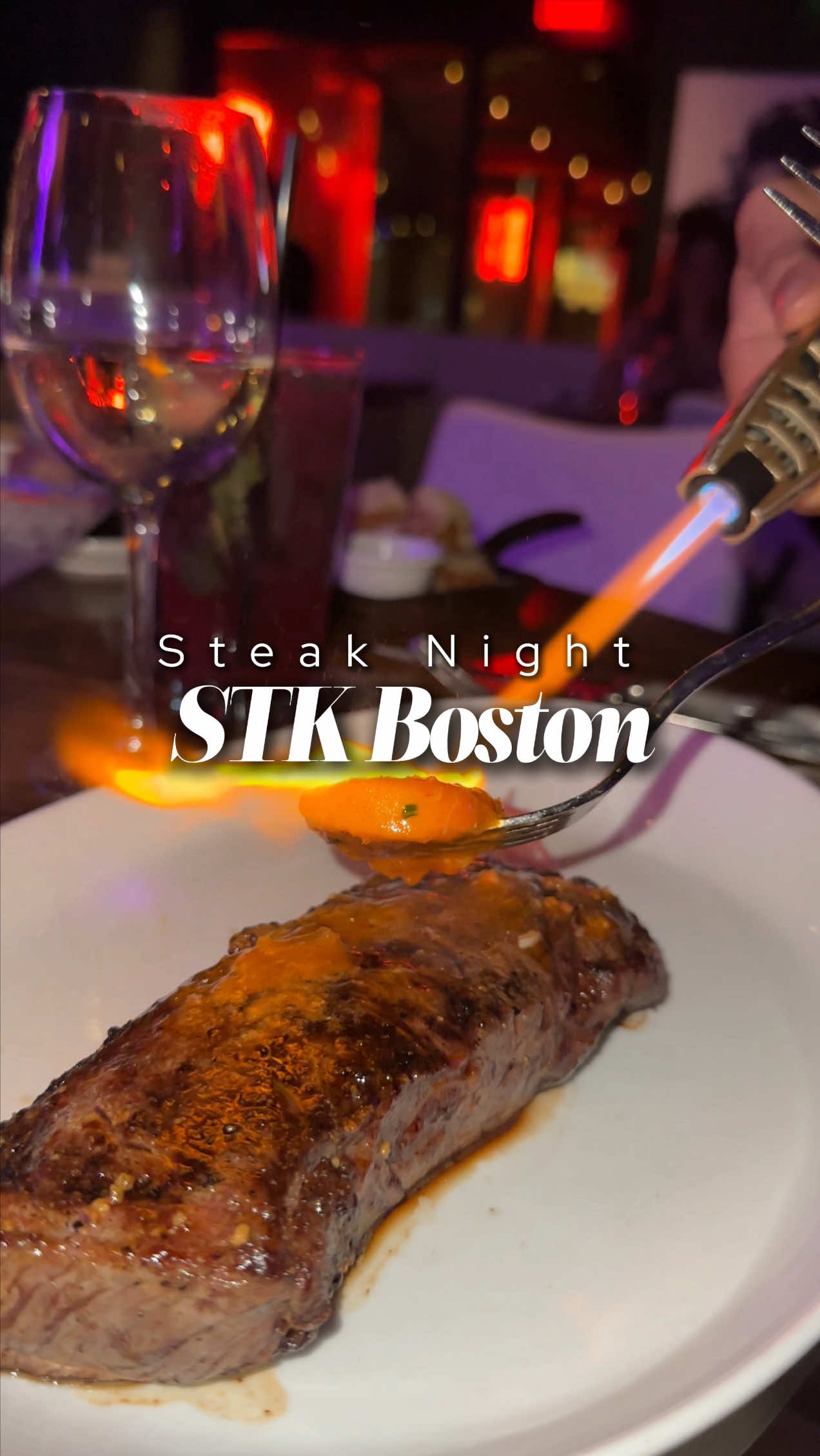 Steak night done right at STK 🍷🥩 For $69 per person, enjoy a 4-course meal with an app, entree, 2 sides, dessert and a bottle of wine or Prosecco. Worth it? Absolutely. #STKBoston #SteakNight #BostonEats #BostonRestaurants #BostonFoodie #BostonContentCreator #BostonInfluencer #FoodieFinds #datenightboston 