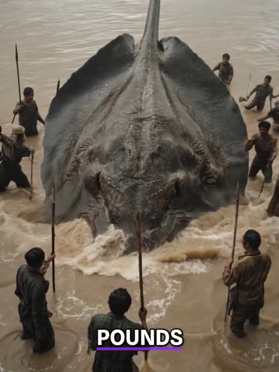 22-Foot Stingray Caught by Fishermen in Thailand’s Mekong River ##stingray #thailand #animalsreact #viralvideos 