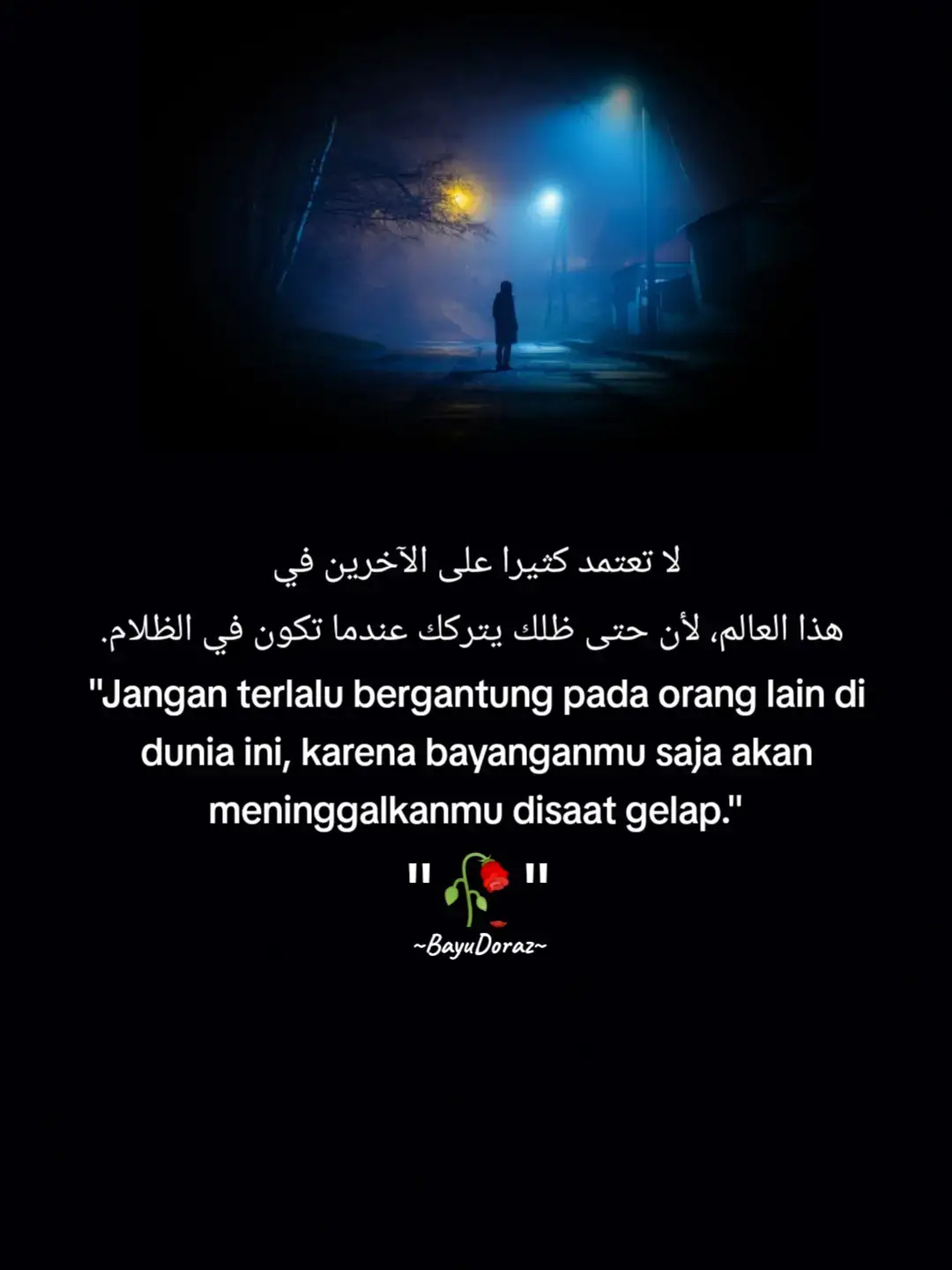 لا تعتمد كثيرا على الآخرين في هذا العالم، لأن حتى ظلك يتركك عندما تكون في الظلام. 