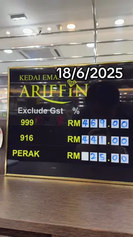 Harga emas hari ini⭐️ #kedaiemasariffinsetiu #ariffinsetiu #ariffinjewels #rantaitanganemas916 #kedaiemas #rantaitangan916 #emas916 #hargaemashariini #fyp 