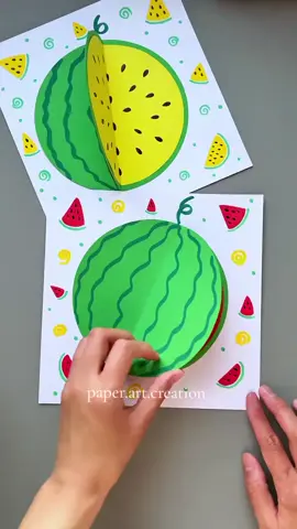 Eat watermelon during the summer solstice. Use round shapes to make cool and thirst-quenching watermelon crafts. They are simple and beautiful. #diycraft #summercrafts #summerdiy #kidsfun #kidscrafts #paperartcreation #手工diy #watermelon 