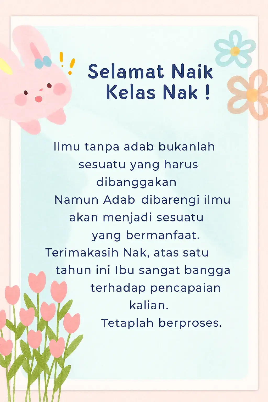 Referensi Kartu Ucapan Selamat Naik Kelas Biisa jadi inspirasi untuk menyampaikan pesan penuh makna dan semangat. 🌼🌤️ Karena naik kelas bukan hanya soal angka, tapi juga tentang tumbuhnya adab, semangat, dan karakter murid kita. Silakan dijadikan referensi, semoga bermanfaat! #KenaikanKelas #GuruInspiratif #UcapanGuru #MotivasiSiswa #KartuUcapan #NaikKelas #BelajarDenganHati