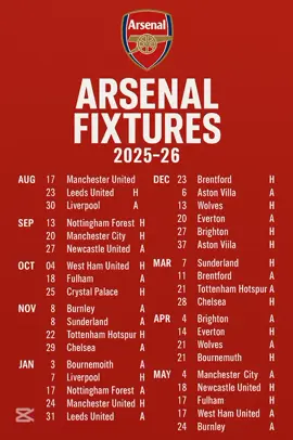 Arsenal fixtures 2025/2026 #coyg🔴⚪️ #arsenal #trending 