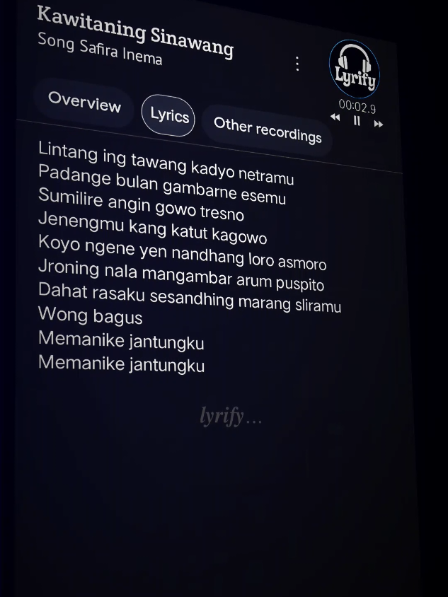 Membalas @zayyaasukareppSong from jawa (indonesia) Kawitaning sinawang..(first look)  ~ Lyrics🎧🎶 #kawitaningsinawang #jawa #safirainema #lyrify #lyrics #song #music #videolyrics #lyrics_songs #fyp #foryoupage 