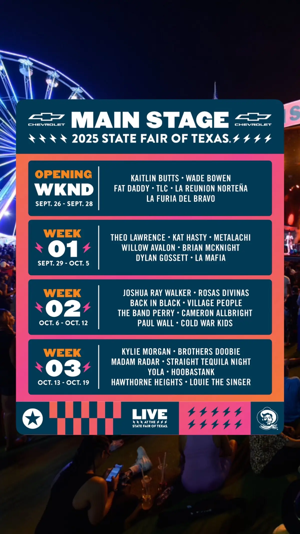 More than 90 artists, three stages, and all FREE with Fair admission! #BigTex #statefairoftx #statefairoftexas #statefair #dallas #dallastx #dallastexas #texas 
