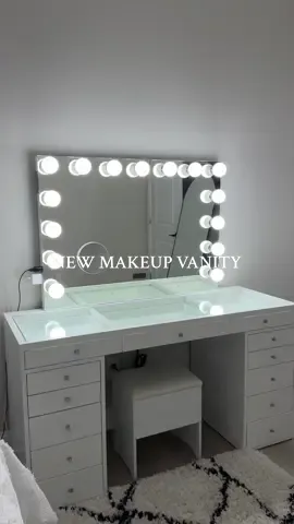 I can’t believe this is real life 🥹 this vanity from @Impressions Vanity is even more gorgeous in person!! The drawers came pre-assembled so setup was SO quick. I have the “Slaystation Pro Premium Vanity Table With Drawers” + the “Hollywood Premiere Pro Bluetooth Vanity Mirror” 🫶🏻 #impressionsvanity #makeupvanity #vanitymirror 