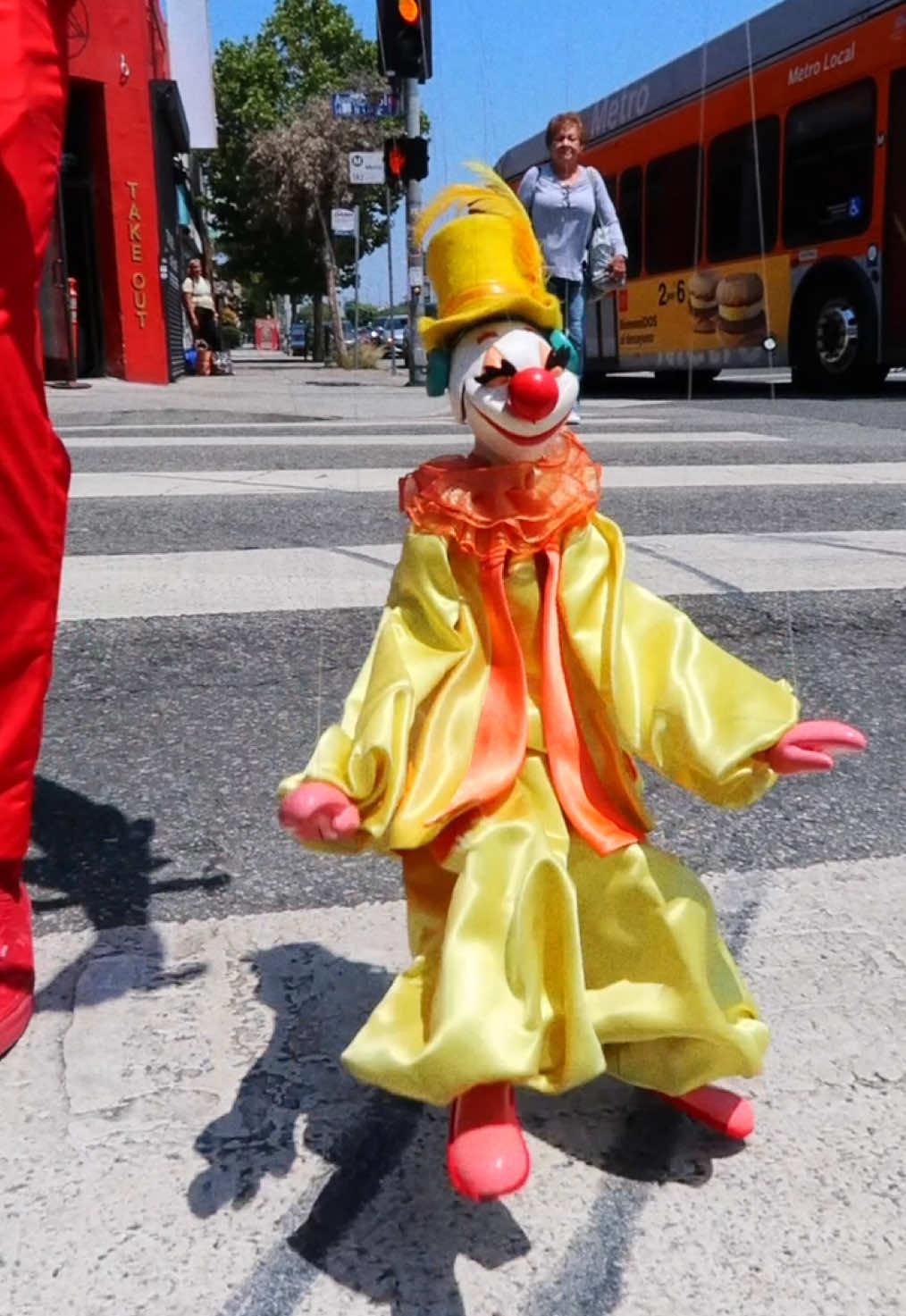A clown on the town! 🤡 Spend the day with Feathers as he prepares for his starring role in The Circus and spends time with some of our neighbors.  And then come see The Circus for yourself. It’s the greatest show on strings—now playing until August 31st! 🎥: @Trevor Goober #puppet #marionette #fyp 