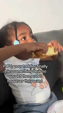 Her first time eating a hotdog WITH a bun!! I am so hype lol because the no bun glizzys be killin me 😂😂 #toddler #toddlertryingfood #hotdog #tinkandtrin #funny #fyp #momlife 