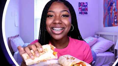 couldn’t even finish my sentence 😋 #ai #aigenerated #veo3 #mukbang #influencer #follow #burrito #braids #teen #fyp #viral #trending #contentcreator 