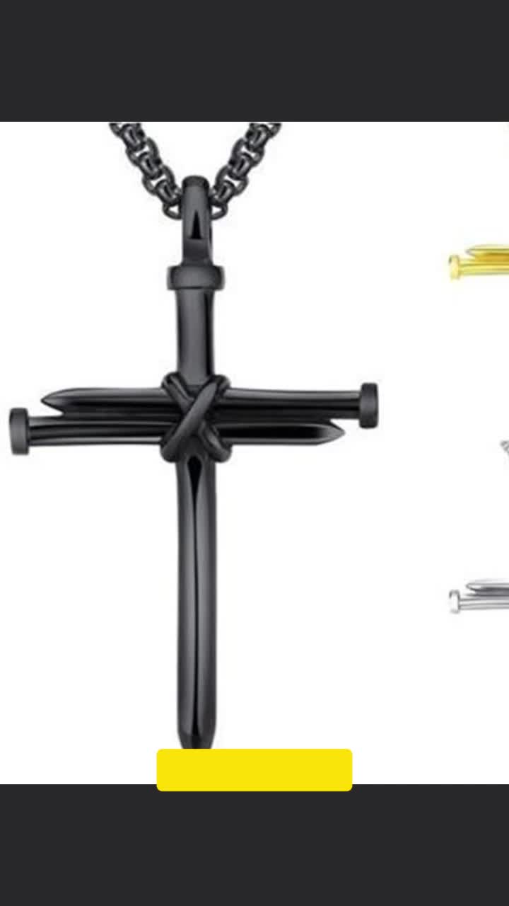 Steel Gold Black Color Fashion Mens Iron Nail Cross Pendant Necklace Stainless Steel 3mm Round Box Chain Jewelry Gift For Men cool  chain 