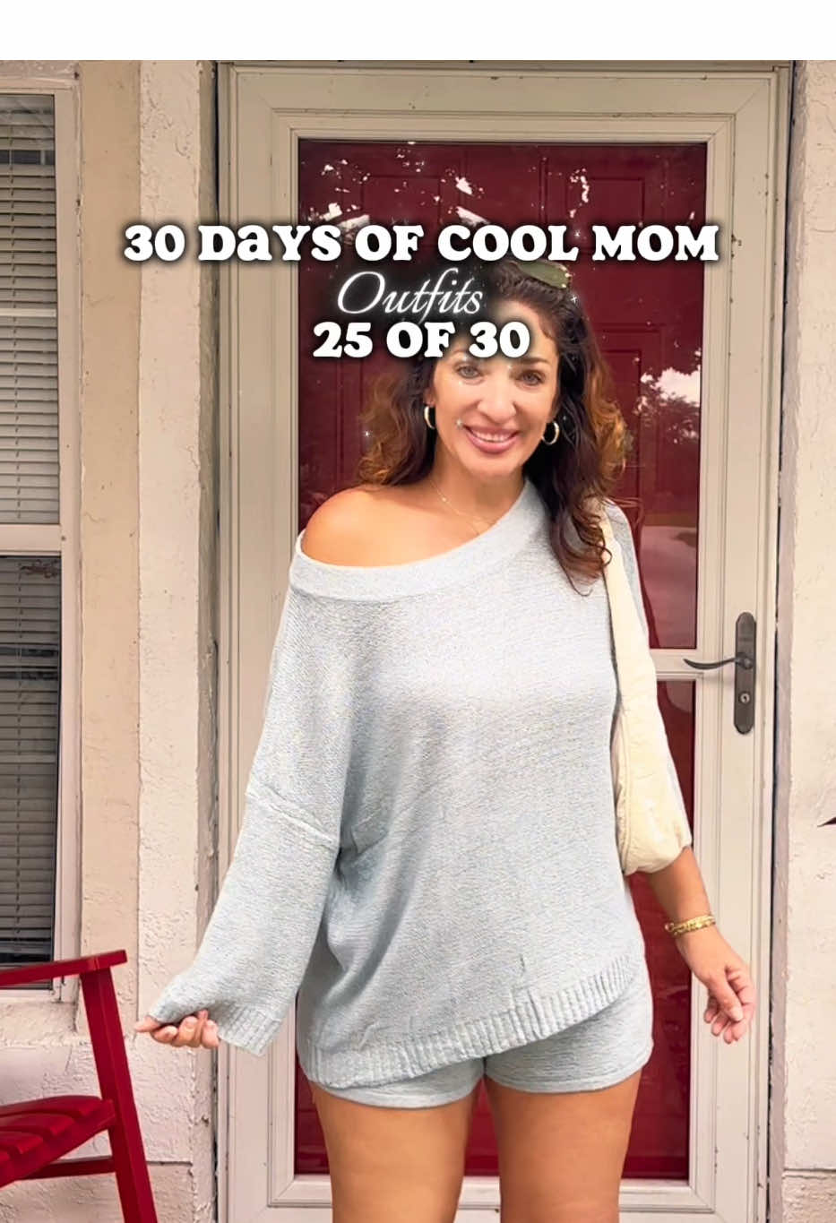 Off the shoulder sweater short set #twopieceset #sweaterset #shortsset #summerootd #30daysofoutfits 