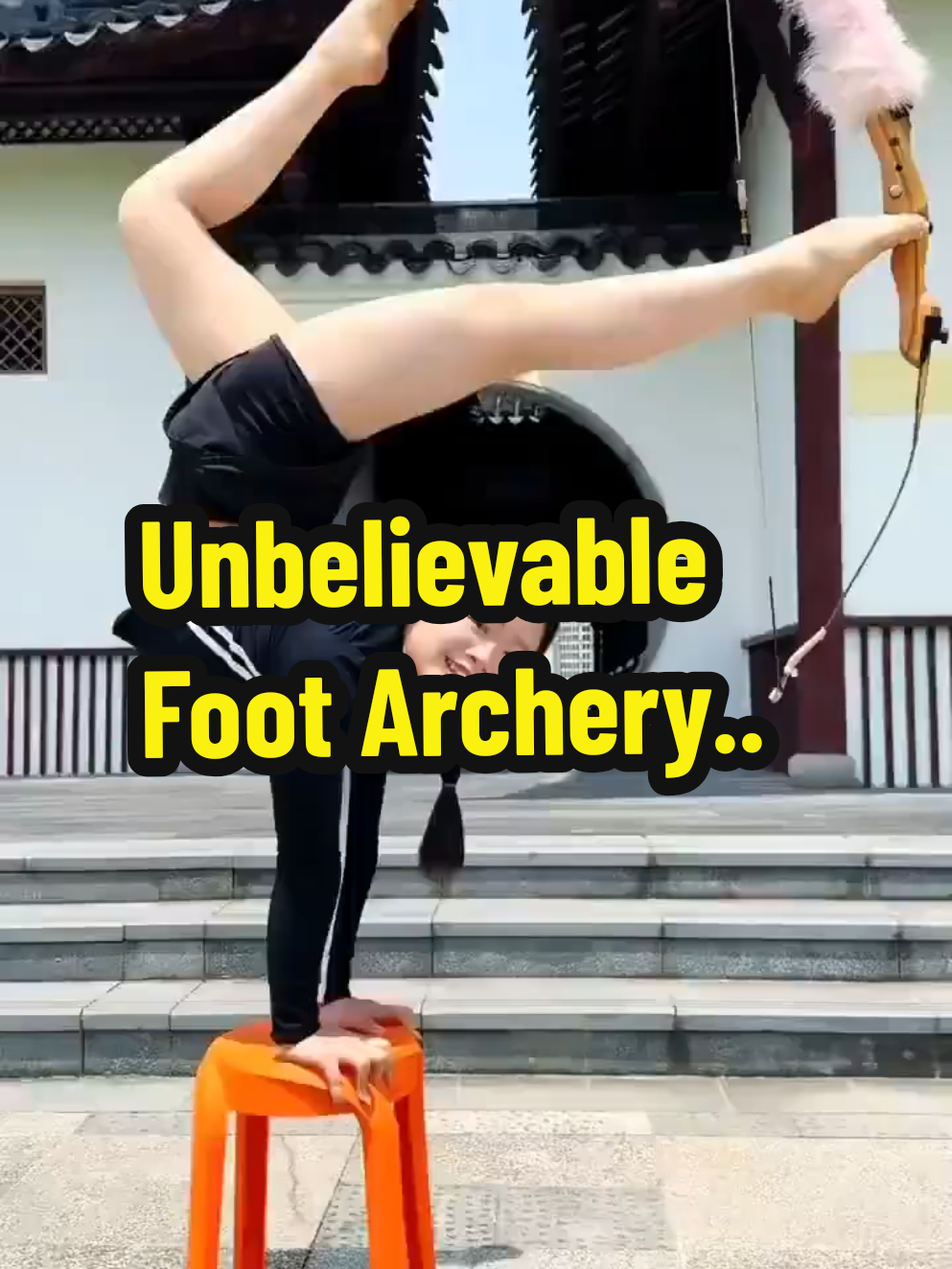 This young woman possesses an extraordinary talent, she can shoot arrows with incredible precision using only her feet! Watch as she confidently aims and hits a balloon placed at the target point without missing. Her flexibility, strength, and accuracy are the results of years of disciplined training. A rare and impressive skill that leaves everyone in awe! #FootArchery #UnbelievableSkills #TalentShowcase #NextLevelTalent #IncredibleArchery #SkillWithFeet
