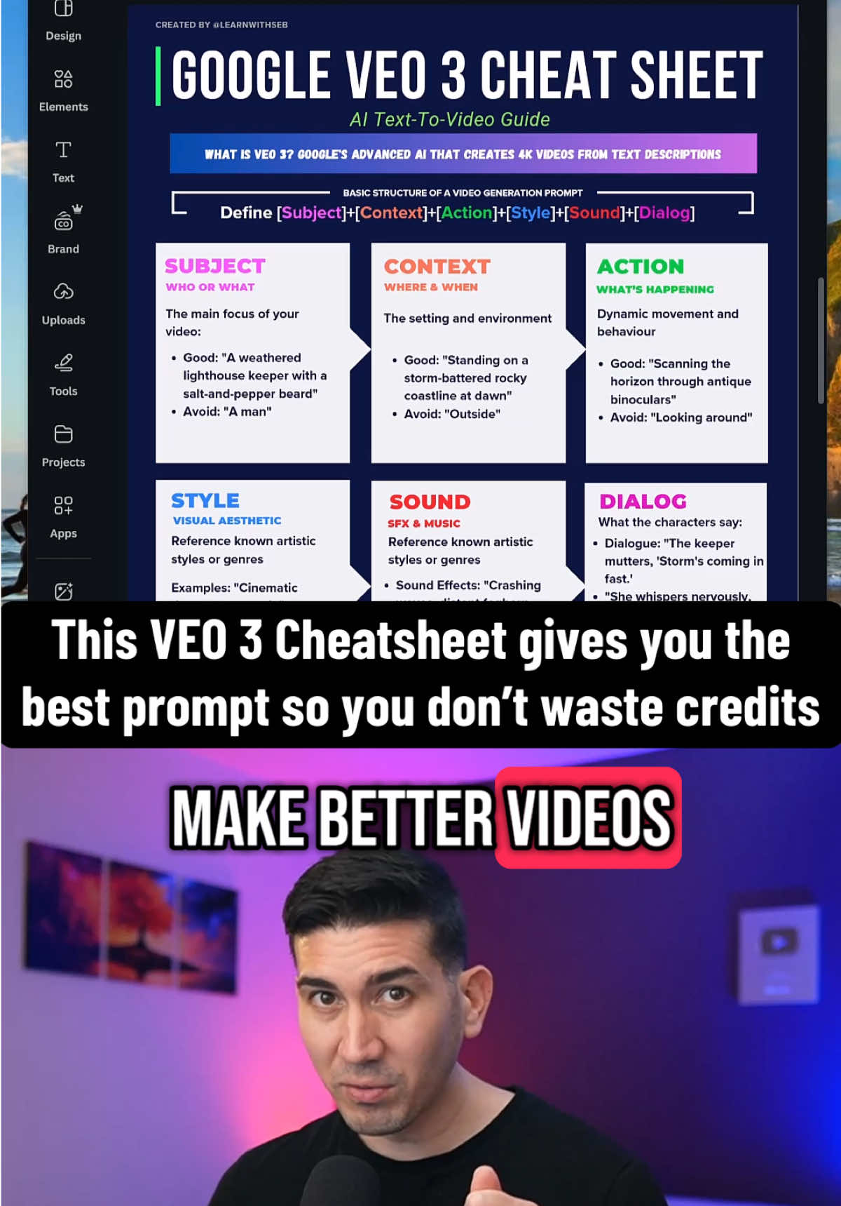 This VEO 3 cheatsheet gives you the best video prompt framework so you don’t waste credits. If you’re tired of wasting credits on Google VEO 3 then check out this FREE cheatsheet I made in Canva. It will help you craft a good starting prompt so you can make better videos and maximise token efficiency. I hated wasting credits so I researched the best video prompting structure and turned it into an easy to understand cheatsheet. Comment “VEO” and and I’ll send it to you otherwise just click the link in bio to download it. I also bundled it with a free ChatGPT and midjourney cheatsheet.  #aicheatsheet #googleveo3guide #veo3tips #aitips #learnai #chatgpttips 