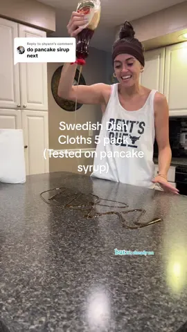 Replying to @shyann if y’all were still skeptical, these conquer (mounds of) pancake syrup too  💪🏻 lmk what else we’re trying next in the comments!🫗 #swedishdishcloth #kitchen #cleaning #clean #mess #spill #syrup #Home #house #homehacks #Summer #pa #summermusthaves #pennsylvania #fyp #review #test #absorbent #CleanTok 