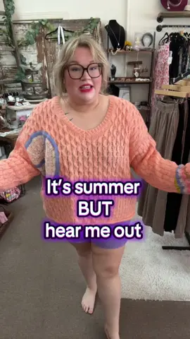 Hear me out… #outfitideas #beachvibes #sunburn #OOTD #website #sizeinclusive #fyp #boutique #fashion #shopping #shorts #summersweater 