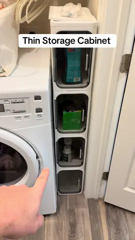 Thin storage cabinet solution #storage #storagesolutions #storagecabinet #laundryroomstorage #tiktokshopsummersale 