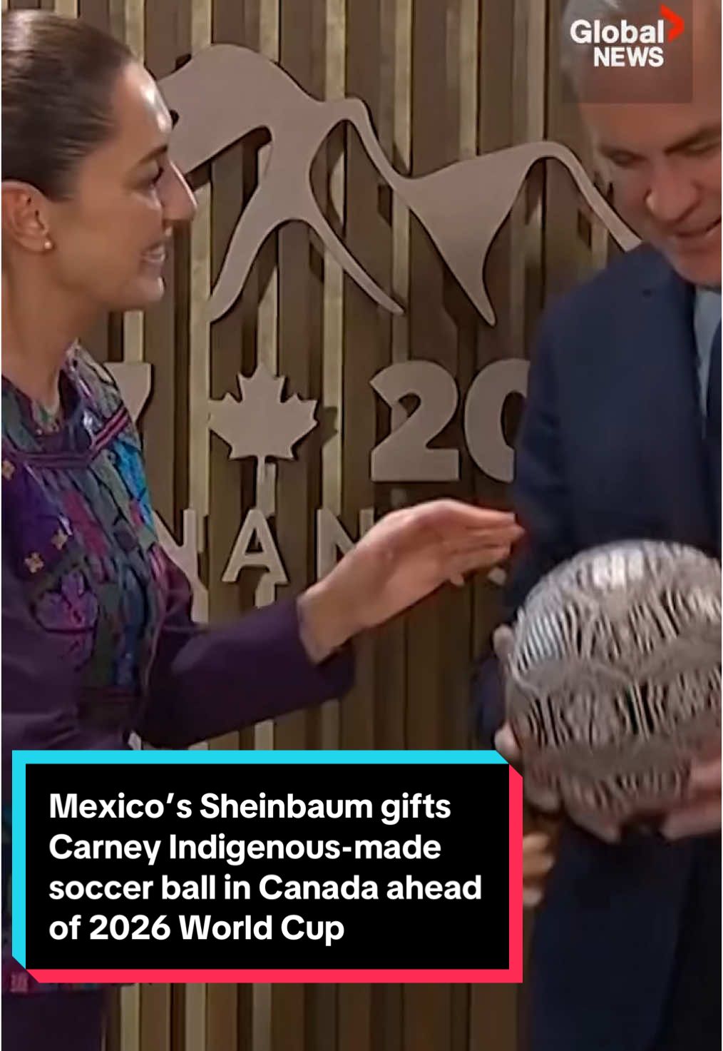 During her visit to the G7 summit in Alberta, Mexico President Claudia Sheinbaum brought a gift for Canadian Prime Minister Mark Carney in the form of a soccer ball made by the Indigenous Wixarika people. The gesture comes ahead of the 2026 World Cup, which will be co-hosted by Mexico, Canada and the U.S.