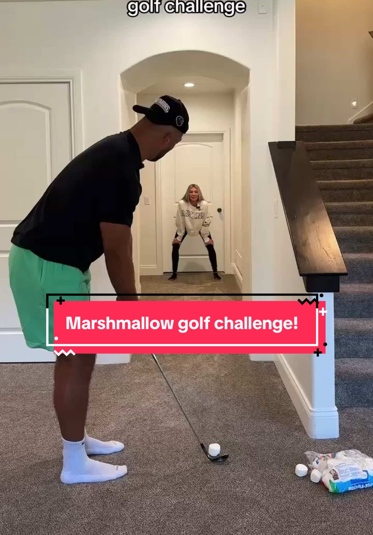 Short game practice with my current wife. Her aim is on point, my chips… not so much!!! #golf #marshmallow #couplecomedy 