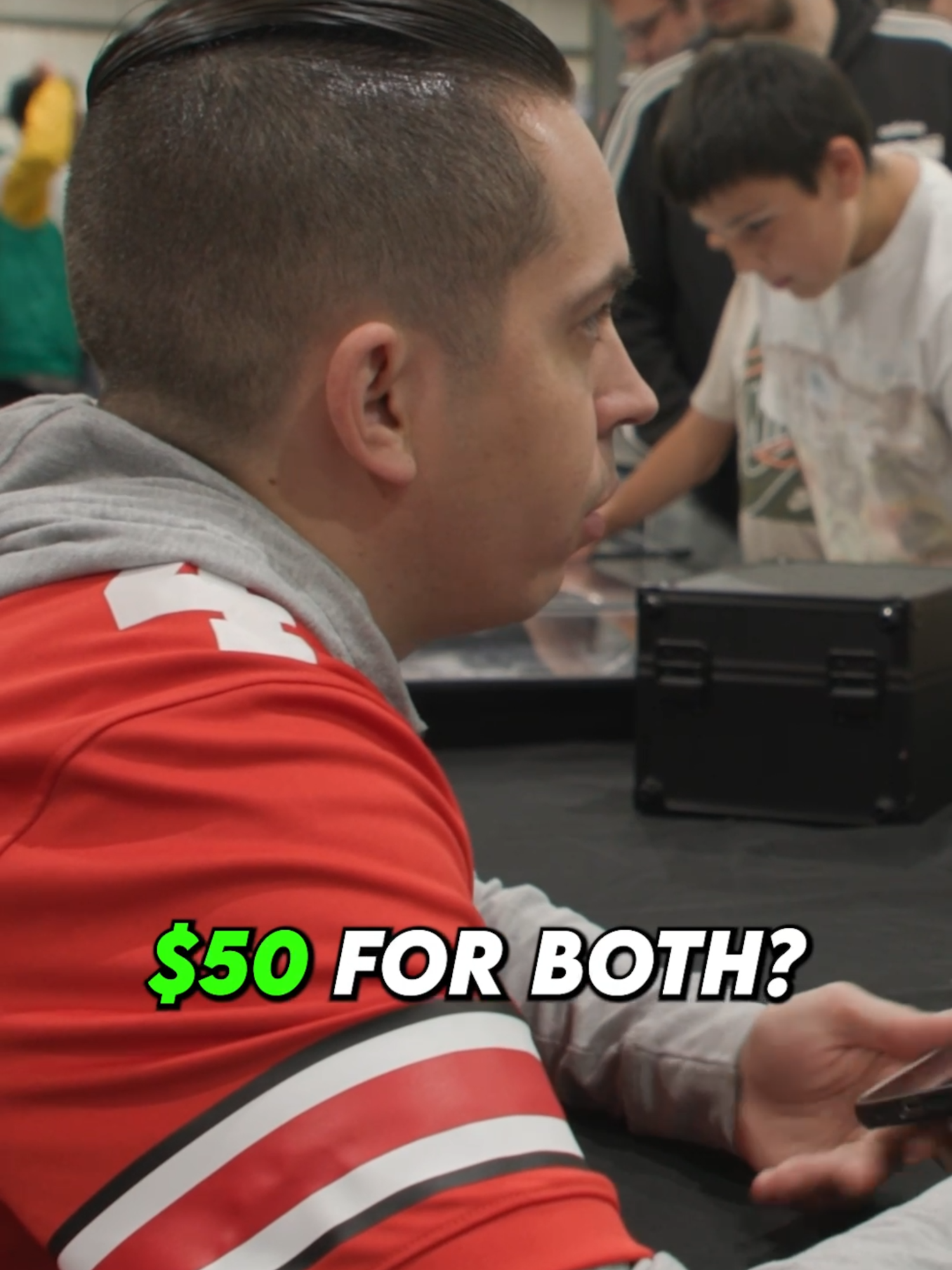 Buying two cards for $50 from a young collector at a card show! 🤝 #cardcollector2 #sportscards #cardcollector #cardshow #shipshewana #shipshewanacardfest #cardfest