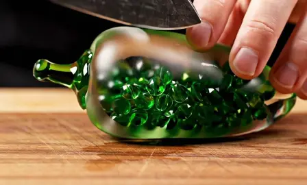 Cutting some glass vegetables with jewels!🌟 #glass #fruit #glassfruit #asmr #asmrsounds #ve03 #ai #generativeai #fyp #satisfying 