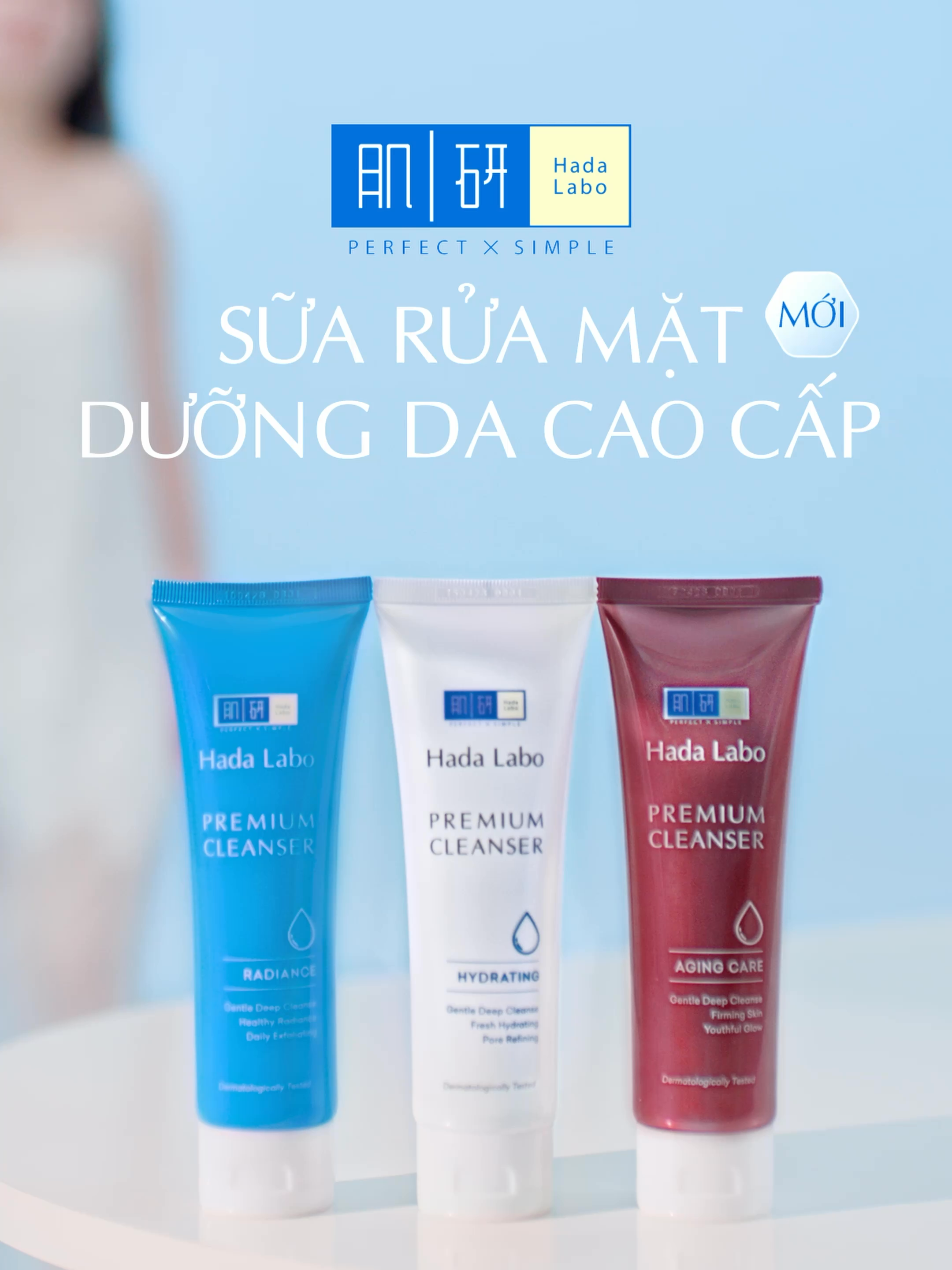 [PREMIUM CLEANSER MỚI] HÀ TRÚC CHỌN KHOA HỌC DƯỠNG DA TỪ BƯỚC LÀM SẠCH  🩵 Rửa mặt chỉ là làm sạch? Đúng nhưng chưa đủ. Với Hà Trúc – đây còn là bước dưỡng đầu tiên đáng để đầu tư. Bộ ba Hada Labo Premium Cleanser không chỉ giúp Hà Trúc làm sạch sâu, mà còn mang đến cơ chế dưỡng da rõ rệt:  ✨ Premium Hydrating – Nâng niu làn da ẩm mượt: kết hợp 5 AHA + 6 HA, loại bỏ tế bào chết nhẹ nhàng, đồng thời cấp ẩm đa tầng. ✨ Premium Radiance – Chuyên biệt cho làn da xỉn màu: kết hợp Citrus Complex + Vitamin C + hạt cám gạo siêu nhỏ, giúp làm sạch lớp da chết, hỗ trợ làm đều sắc tố da. ✨ Premium Aging Care – Nuôi dưỡng làn da có dấu hiệu lão hoá: công thức Protein đậu nành thuỷ phân + 3HA, giúp tăng độ đàn hồi và thúc đẩy sản sinh collagen. Kết hợp công nghệ Max Intensifier đưa hoạt chất thấm sâu và phát huy hiệu quả dưỡng gấp đôi, do đó chỉ sau 1 lần rửa mặt, làn da cho thấy cải thiện vượt bậc (*):  ☑️ 73% ẩm mượt hơn.  ☑️ 82% sáng hơn  ☑️ 91% duy trì độ đàn hồi tốt hơn. 🛒 Chọn Khoa học dưỡng da từ bước làm sạch, Cùng Hà Trúc nâng cấp làn da ngay hôm nay!  (*) Kết quả thử nghiệm của Viện nghiên cứu Dermscan Asia Thái Lan, tháng 4/2022. #HadaLabo #LabInHouse #PremiumCleanser #KhoaHocDuongDaTuBuocLamSach