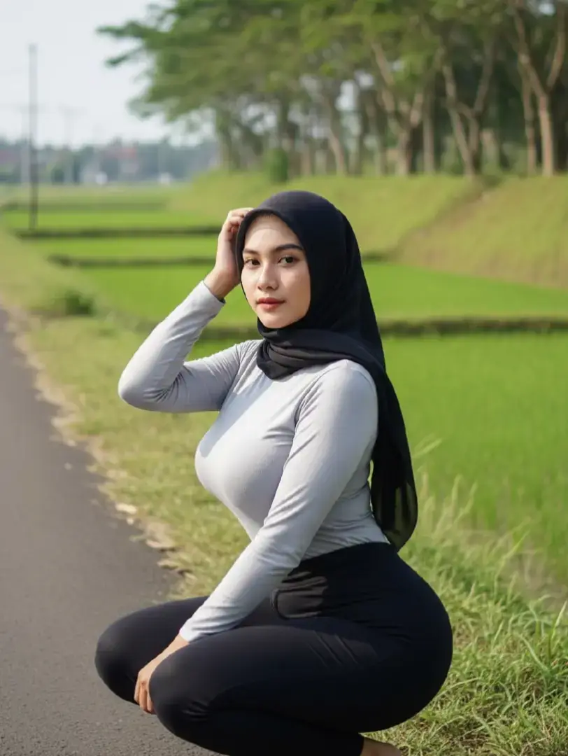 Detail Pose: Wanita ini berdiri menghadap ke depan dengan kedua tangannya terangkat setinggi bahu dan telapak tangan menghadap ke depan. Ekspresi wajahnya terlihat natural dengan bibir sedikit terbuka, seolah sedang berbicara atau menyanyi. Rambut panjangnya terurai di kedua sisi wajahnya. Detail Latar Belakang: Latar belakang foto adalah sebuah ruangan, kemungkinan kamar tidur atau kamar santai. Beberapa detail yang terlihat adalah:  * Dinding berwarna krem atau cokelat muda.  * Di sisi kiri terlihat bagian dari televisi layar datar berwarna hitam yang terpasang di dinding.  * Di sisi kanan, terlihat sebagian dari kepala tempat tidur atau ranjang dengan selimut berwarna abu-abu gelap.  * Ada bingkai pintu berwarna putih di sisi kanan.  * Di dinding belakang, terlihat ada tirai atau gorden berwarna senada dengan dinding  * Pencahayaan di ruangan ini tampak cukup terang.