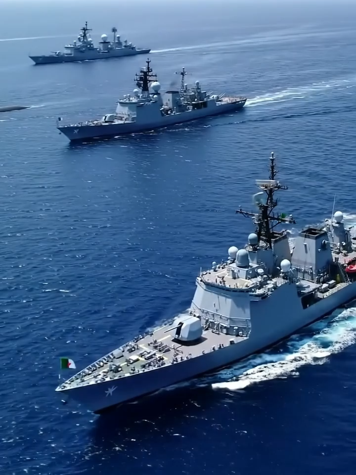 🇩🇿 L’Algérie dévoile une impressionnante parade navale en Méditerranée. Frégates, corvettes et sous-marins en formation, dans une reconstitution IA réaliste. Une démonstration de puissance maritime à découvrir en vue drone cinématique.