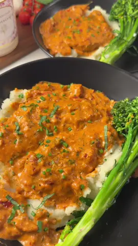 one of the best dinners I’ve ever had❤️🌿 recipe below: 🍅creamy tomato basil chicken over mashed potatoes🥔🌿 -slice 1lb chicken breast in halves -season with salt, pepper, paprika, onion powder, and oregano -cook in olive oil on medium/high heat until golden brown -remove chicken and stir in 2 minced garlic cloves & 1/2 a small shallot until translucent (about 1-2 mins) -next, stir in 1/2 cup diced cherry tomatoes, 2 tbsp chopped fresh basil, and 2 tbsp sundried tomatoes -season with salt, pepper, red pepper flakes, & oregano -next, stir in 2 tbsp tomato paste & 1/2 cup heavy cream -mix until combined and season with Parmesan cheese & additional red pepper flakes if needed  -add chicken back into pan and mix until coated with creamy tomato basil sauce  mashed potatoes🥔 -peel & dice 2 russet potatoes into 1 inch pieces -boil in salted water until fork tender -strain water & mash potatoes -stir in 1 tbsp butter, 1/4 cup milk, 2 tbsp chives, salt & pepper Serve creamy tomato basil chicken over mashed potatoes and top with chives, additional basil, and extra tomato basil sauce🍅 serves 2-3  #DinnerIdeas #EasyRecipe #cooking #fyp #Recipe #dinnerrecipe #chicken #mealideas #mealinspo #fory  ##creatorsearchinsights