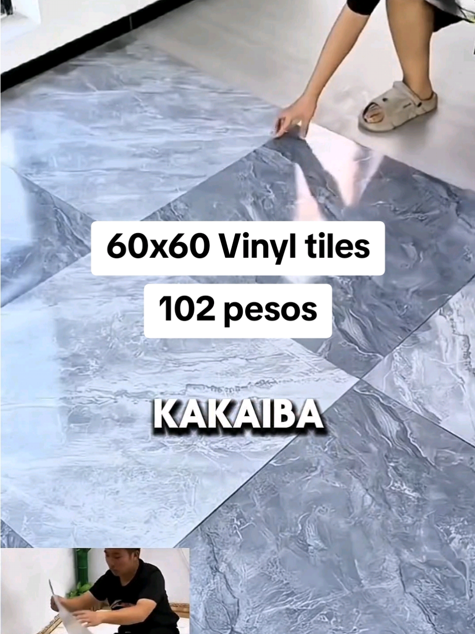 102 pesos at 100pcs ang aming 60x60 marble vinyl tiles floor sticker, ito po ay pwede sa semento, roughfloor,  at sa kahoy na sahig.... #60x60vinyltiles #100pcsvinyltiles #waterproofvinyltiles #marblevinyltiles #longervideos #selfadhesivevinyl #newhomedecorideas #homeimprovement 