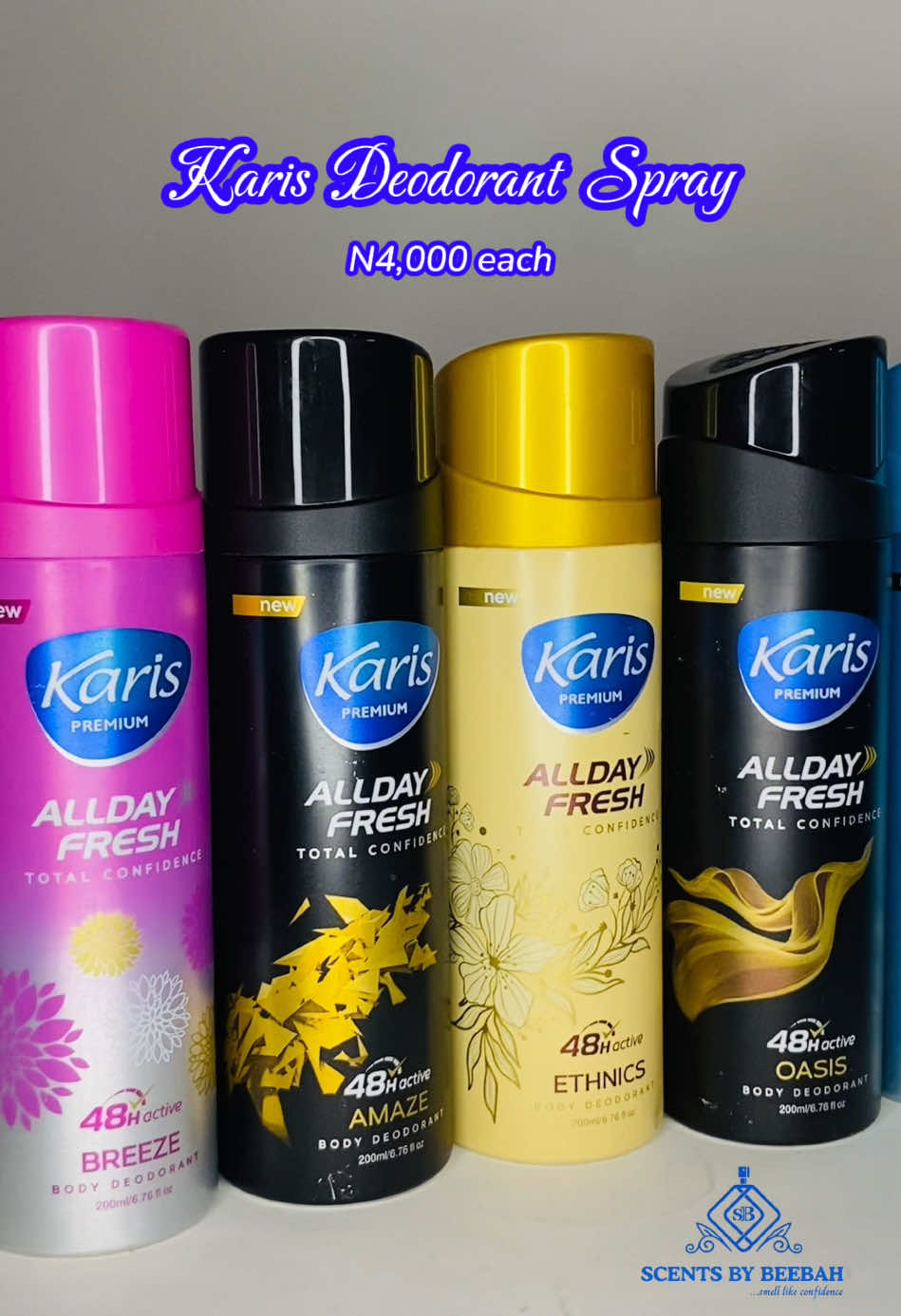 KARIS😍 deodorant spray✨ For all day fresh and 💯confidence🤩 Long lasting, soft, refreshing, unisex and beautiful scents😇 🏷️N4,000 each Send a DM to grab yours now💃💃 #scentsbybeebah💙 #perfumevendoriniyanaipaja #karisbodyspray #alldayfreshness #alldayfresh #deodorantspray #bodyspray #unisexfragrance #perfumesinlagos #perfumevendorinlagos #masculinescents #femininescent #smellgoodonabudget #longlastingperfume 
