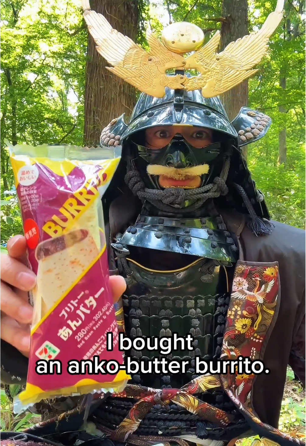 The samurai eats an anko-butter burrito. #usa #mexico #burrito 