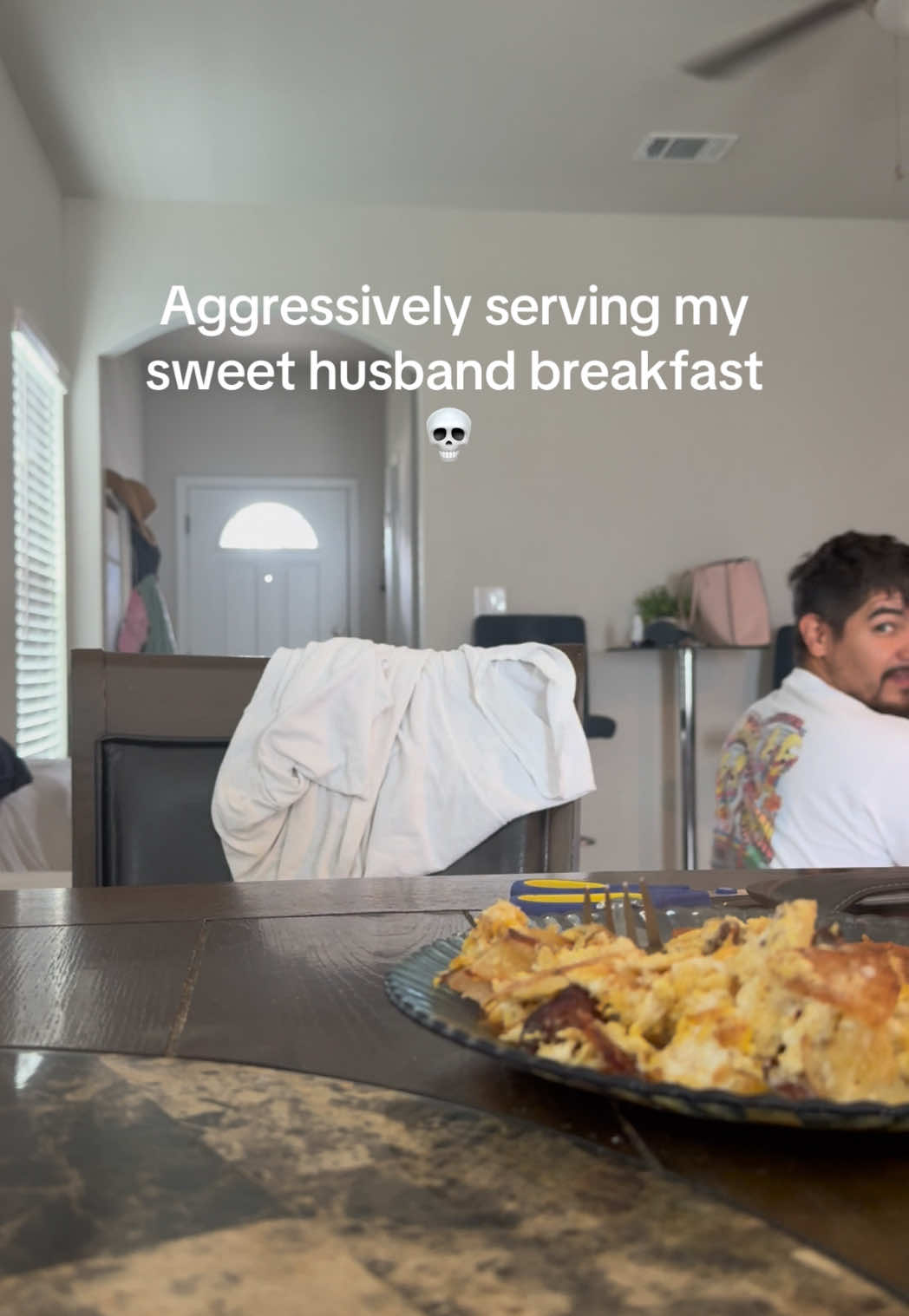 He didn’t see it coming - I felt SO BAD 😂😭😭😭 #husbandwife #breakfast #soneeats 