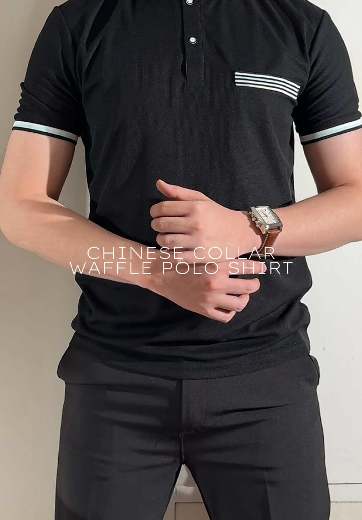 Chinese Collar Waffle Polo Shirt #poloshirt #wafflepoloshirt #poloshirtformen #menspoloshirt 