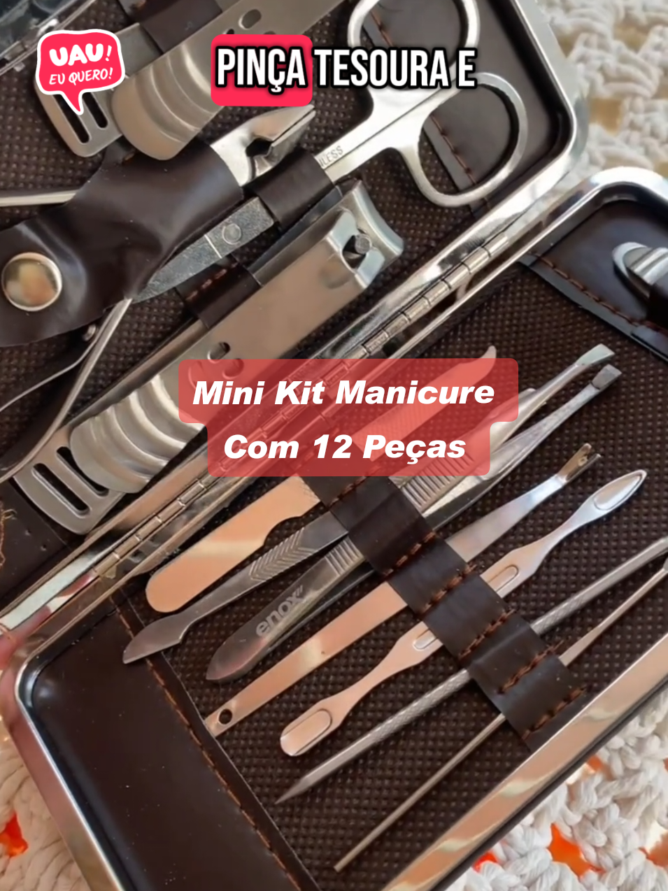 Mini Kit Manicure 12 Peças com Estojo Portátil (Inclui Cortador, Pinça e Tesoura)