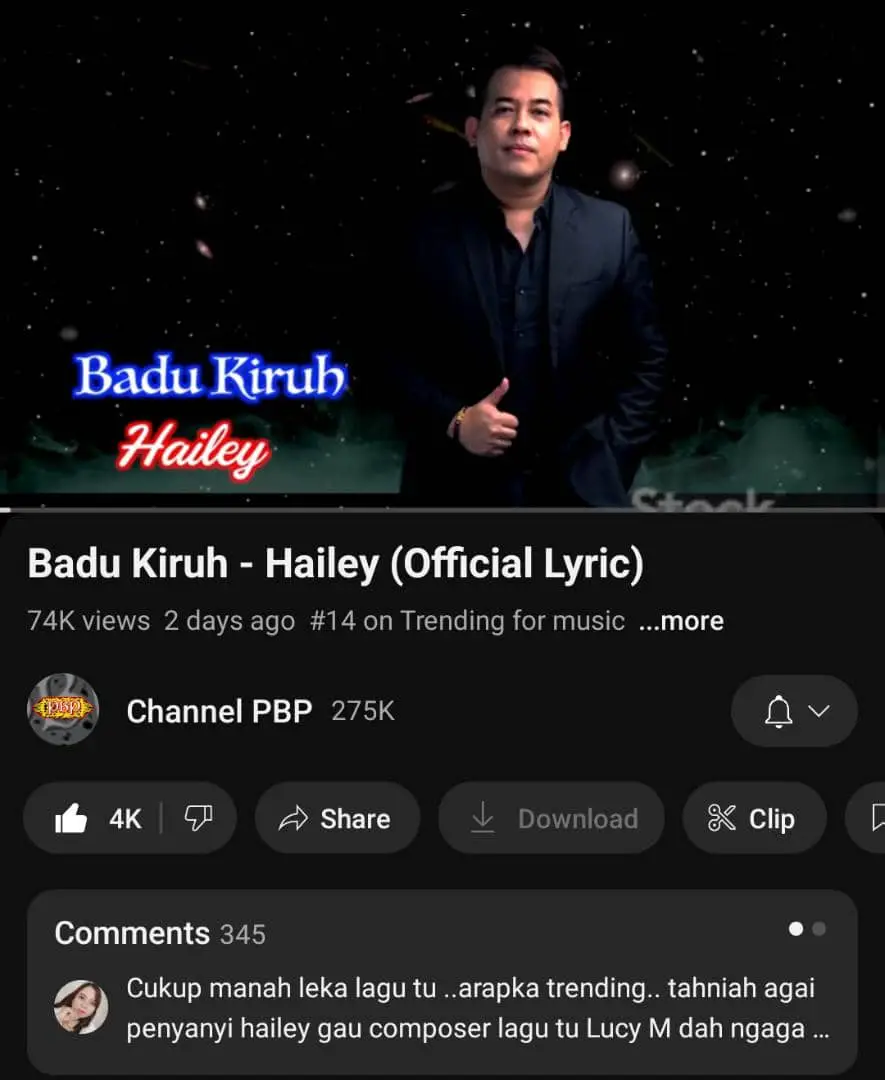 trending ba ytbe gaiss.  trimakasih atas sukung Kita ngagai lagu baru Hailey..